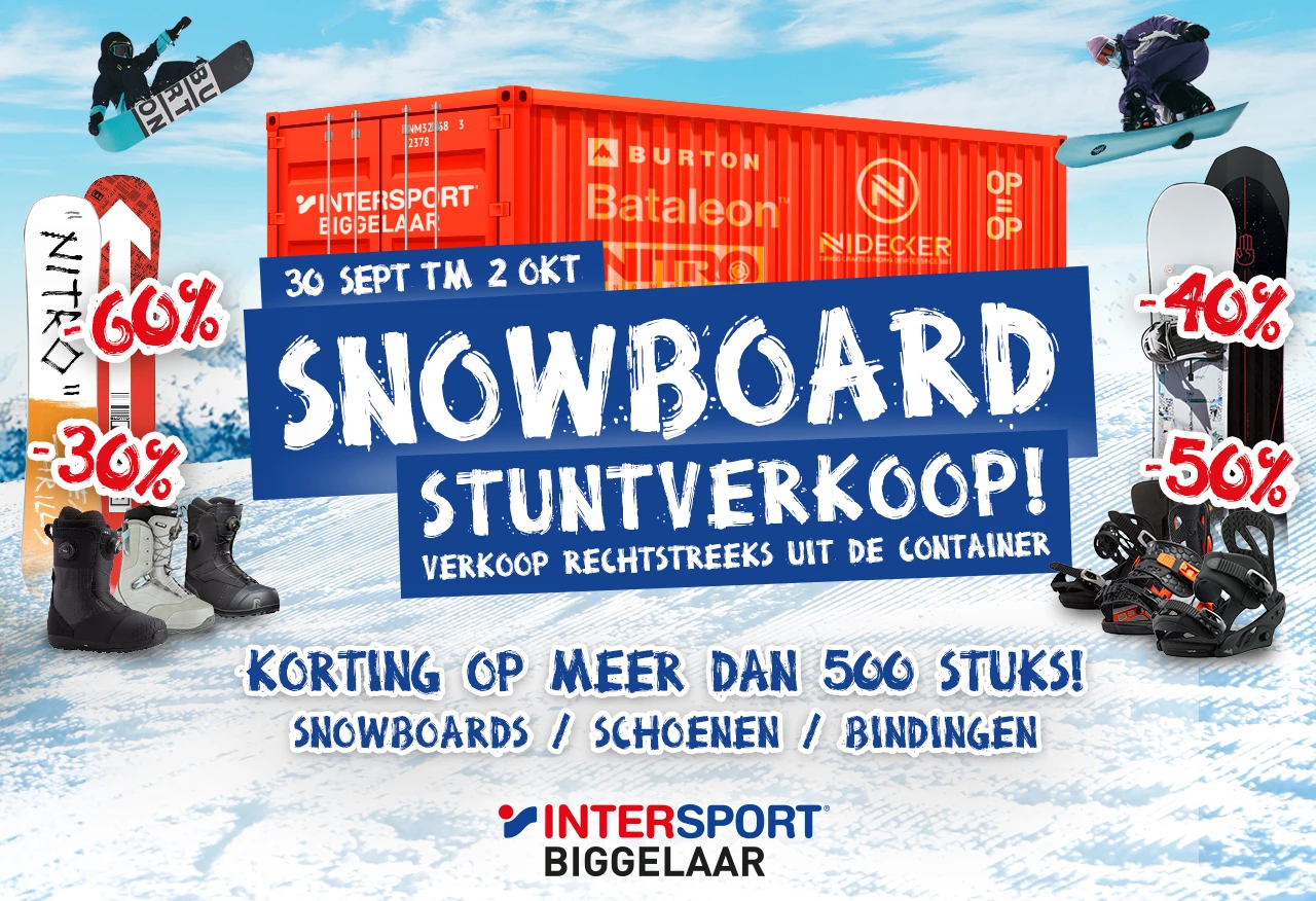Stout Vervorming Benadrukken Snowboard Stuntverkoop 2022 - Intersport Biggelaar - Nieuws - Over ons -  Intersport van den Broek / Biggelaar
