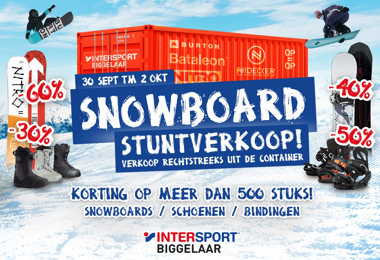 Stout Vervorming Benadrukken Snowboard Stuntverkoop 2022 - Intersport Biggelaar - Nieuws - Over ons -  Intersport van den Broek / Biggelaar